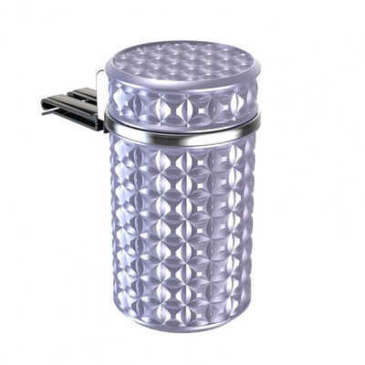 Scrumieră de mașină din oțel inoxidabil cu capac inodor Lumină LED albastră Mini coș de gunoi Suport pentru pahare portabil cu auto-stingere pentru călătorii