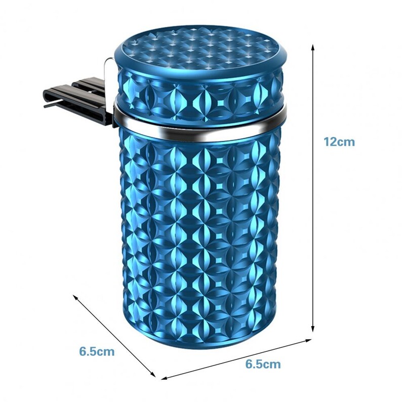Scrumieră de mașină din oțel inoxidabil cu capac inodor Lumină LED albastră Mini coș de gunoi Suport pentru pahare portabil cu auto-stingere pentru călătorii