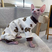 Hanorac din bumbac polar cu urs de desene animate pentru pisică Îmbrăcăminte caldă cu 4 picioare pentru pisica Sphynx în primăvară, toamnă, jachetă moale pentru pisoi