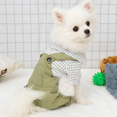 Drabužiai naminiams gyvūnėliams Mažas šuo Keturkojis Drabužiai Plaidas Dryžuotas Kombinezonas Mielas Patogios Kelnės su pakabukais Pomeranian Chihuahua Jorkšyras