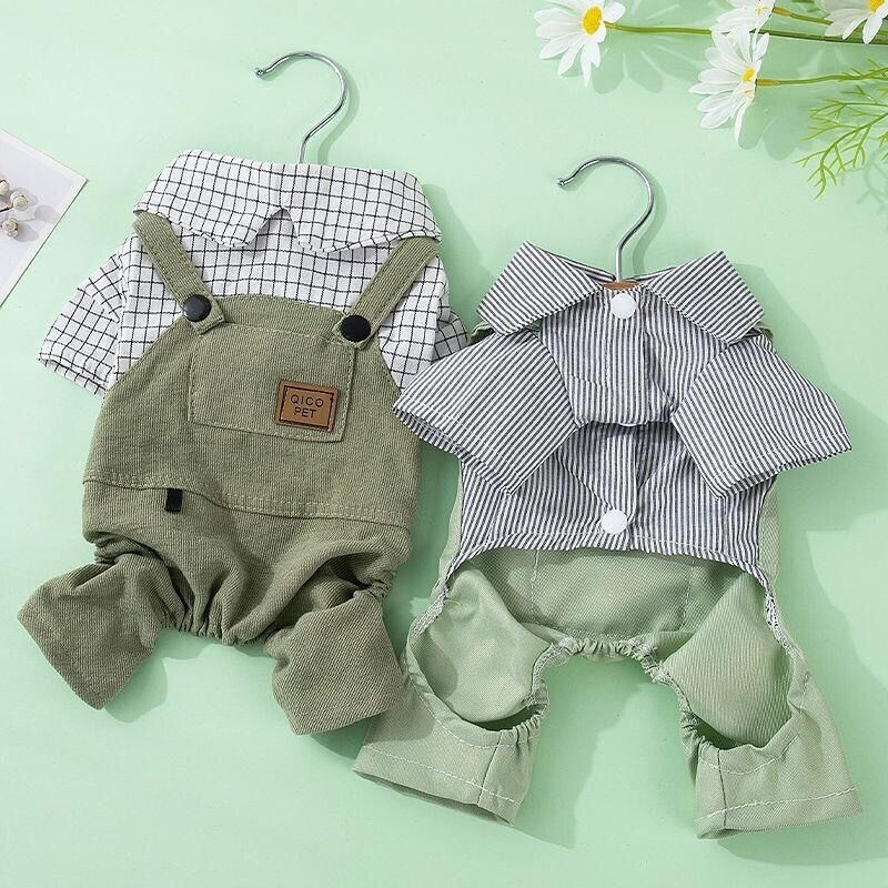 Drabužiai naminiams gyvūnėliams Mažas šuo Keturkojis Drabužiai Plaidas Dryžuotas Kombinezonas Mielas Patogios Kelnės su pakabukais Pomeranian Chihuahua Jorkšyras