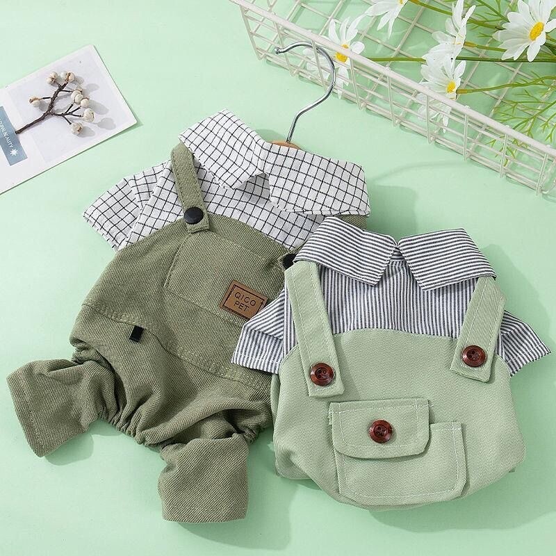 Drabužiai naminiams gyvūnėliams Mažas šuo Keturkojis Drabužiai Plaidas Dryžuotas Kombinezonas Mielas Patogios Kelnės su pakabukais Pomeranian Chihuahua Jorkšyras