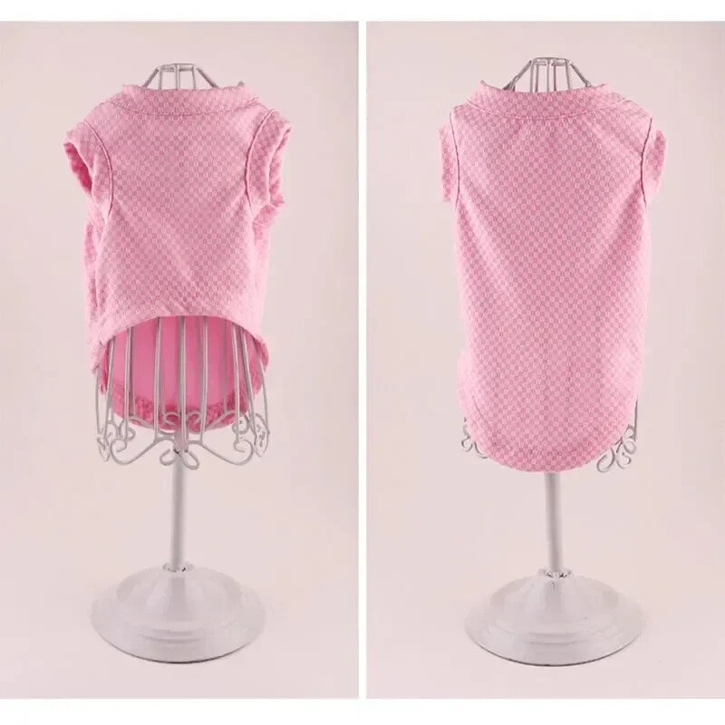 Haine pentru animale de companie drăguț, dulce, culoare pură, model în carouri, primăvară, vară, respirabil, moale, ușor de purtat, costume pentru pisici pentru câini, toate mărimile, haine pentru animale de companie