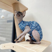 Plānas kokvilnas pidžamas kaķim Sphynx Cat Summer Cool Fabric 4 kāju veste kaķēniem Mīksts zils bezpiedurkņu T-krekls Devon Rex
