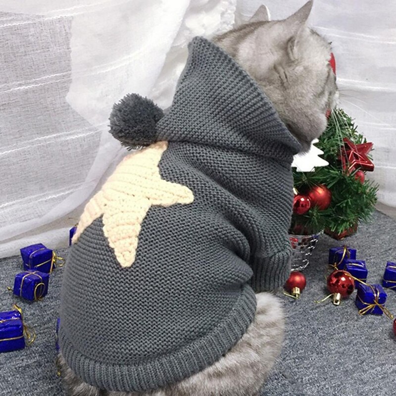 Pulover pentru pisici de Crăciun, iarnă, costum pentru animale de companie, cu două picioare, pentru pisici, cu guler înalt, hanorace tricotate pentru pisoi, hanorace pentru câine, pisică