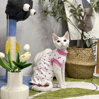 Apģērbs kaķim Sfinksa Kaķim Mīksta auduma vasaras krekls kaķēniem Rozā sirds raksta atpūtas apģērbs Devon Rex pavasarī