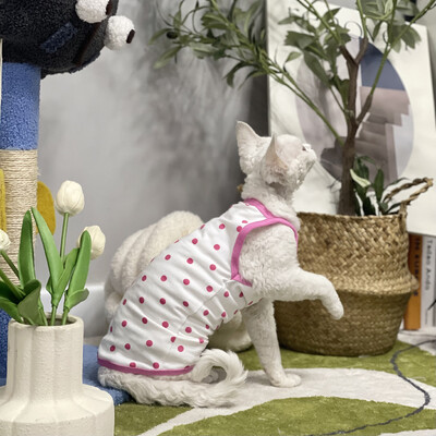 Apģērbs kaķim Sfinksa Kaķim Mīksta auduma vasaras krekls kaķēniem Rozā sirds raksta atpūtas apģērbs Devon Rex pavasarī