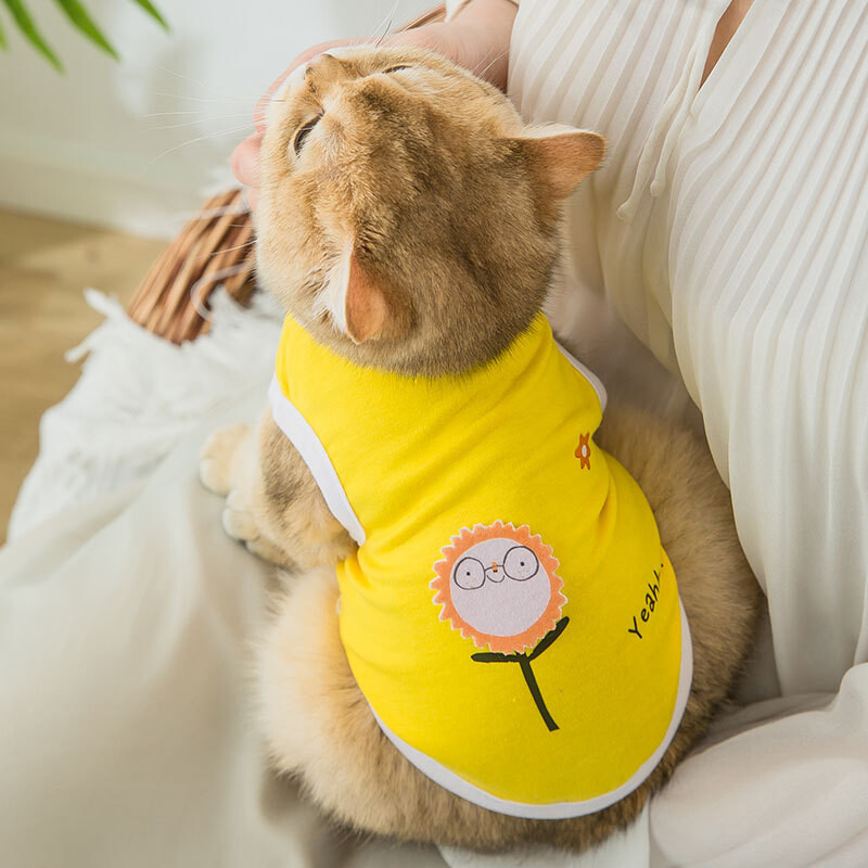 Multfilmas jaukas kucēnu drēbes maziem suņiem Pavasara brīvā laika kaķa kostīms kaķēnu apdrukai Mājdzīvnieku drēbes maziem suņu vestēm