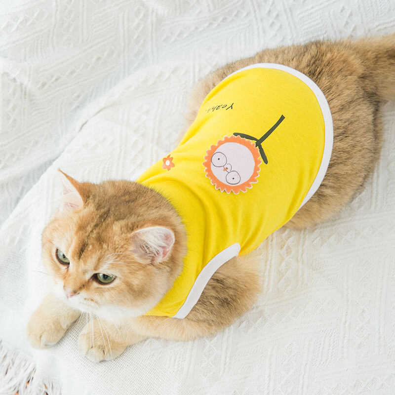 Multfilmas jaukas kucēnu drēbes maziem suņiem Pavasara brīvā laika kaķa kostīms kaķēnu apdrukai Mājdzīvnieku drēbes maziem suņu vestēm