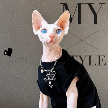 Ρούχα γάτας Devon Rex Sparkling Diamond Studded Μαύρο γιλέκο για καλοκαιρινά άτριχα ρούχα για γάτες Ρούχα για γάτες Sphynx