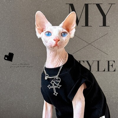 Haine pentru pisici Devon Rex Vesta neagră cu împânzire cu diamante strălucitoare pentru pisici de vară Haine fără păr Haine pentru pisici Sphynx