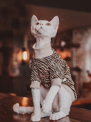 Sphynx Cat ριγέ πουλόβερ χωρίς τρίχες γάτα T-shirt Ρούχα Comfort βαμβακερό παλτό για Devon Rex Cat μαλακό γιλέκο για ανοιξιάτικα