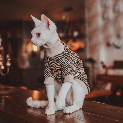 Pulover cu dungi pentru pisică Sphynx Tricou fără păr pentru pisică Haine Manta confortabilă din bumbac pentru pisica Devon Rex Vestă moale pentru îmbrăcăminte de primăvară