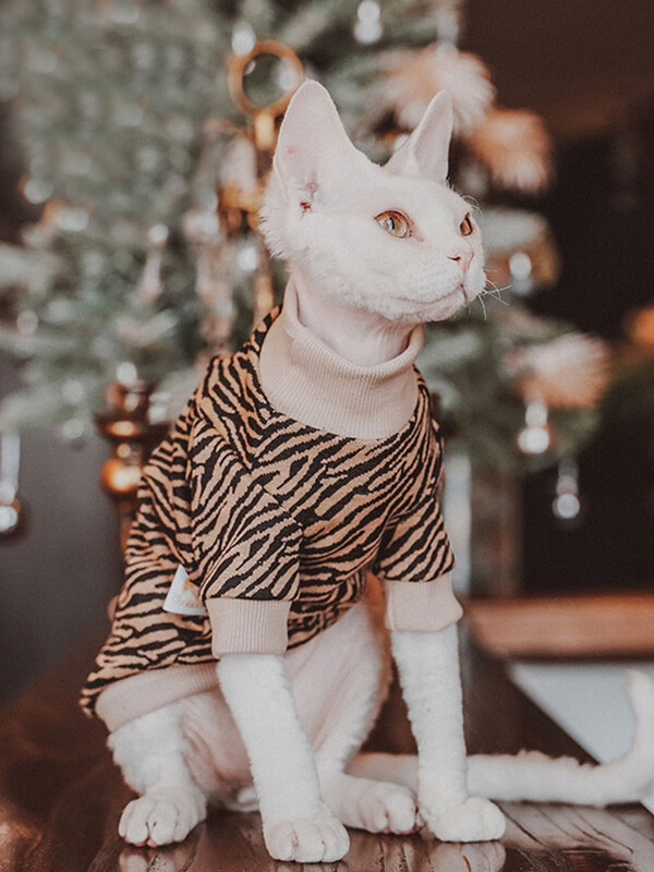 Pulover cu dungi pentru pisică Sphynx Tricou fără păr pentru pisică Haine Manta confortabilă din bumbac pentru pisica Devon Rex Vestă moale pentru îmbrăcăminte de primăvară