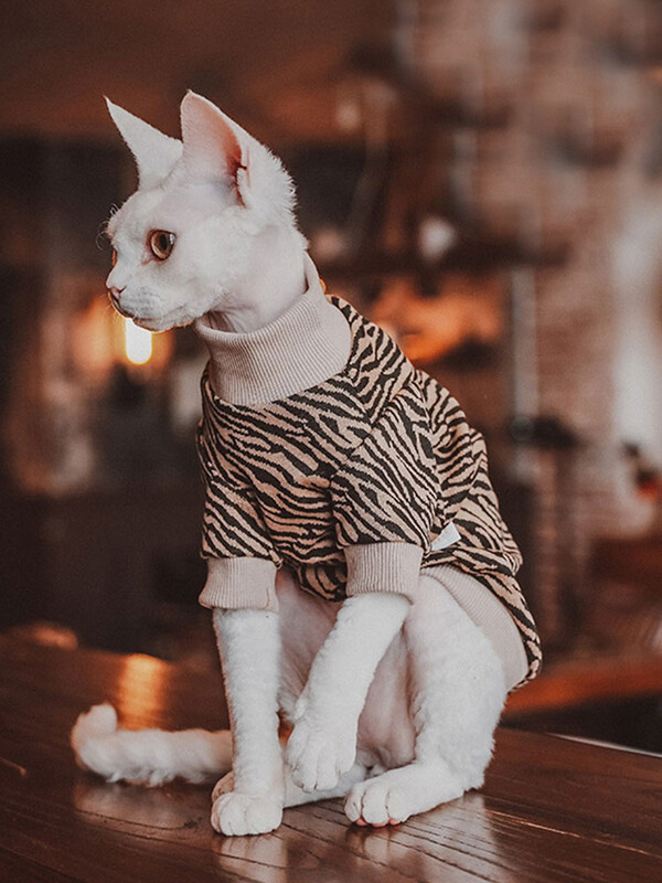Pulover cu dungi pentru pisică Sphynx Tricou fără păr pentru pisică Haine Manta confortabilă din bumbac pentru pisica Devon Rex Vestă moale pentru îmbrăcăminte de primăvară