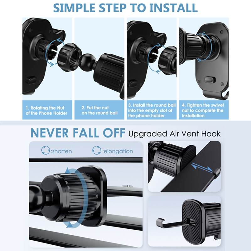 Suport universal pentru telefon de bază cu cârlig pentru mașină pentru aerisirea mașinii tablou de bord Suport de navigare pentru telefon mobil Suport suport pentru telefon anti-cădere