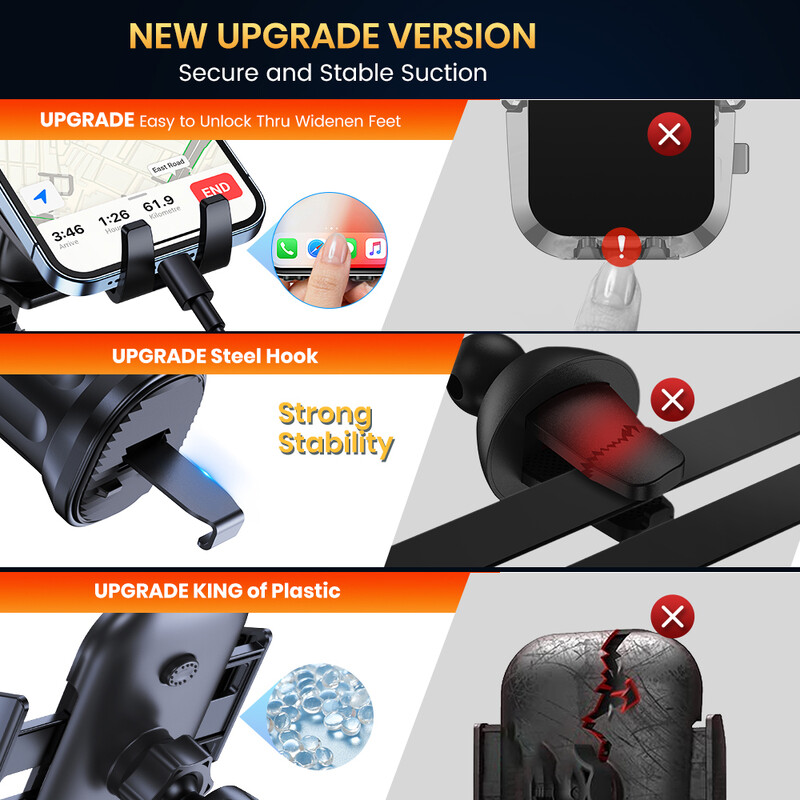 Automobilinio telefono laikiklio laikiklis, TOPK atnaujinimo automatinio užrakinimo universalus telefono stovo laikiklis su kabliuku, skirtas automobilio oro ventiliacijai, skirtas iPhone Samsun