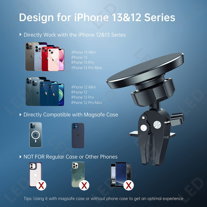 Magnētisks automašīnas stiprinājuma tālruņa turētājs — MagSafe gaisa ventilācijas tālruņa stiprinājums automašīnai, 360° regulējams Mag Safe automašīnas stiprinājuma tālruņa turētājs