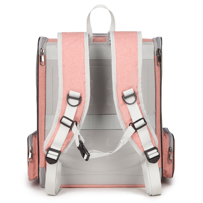 Kuprinė su naminiais gyvūnais, skirta mažoms katėms ir šunims, šuniukams, saugos ypatumai ir nugaros pagalvėlė, skirta kelionėms žygiams lauke