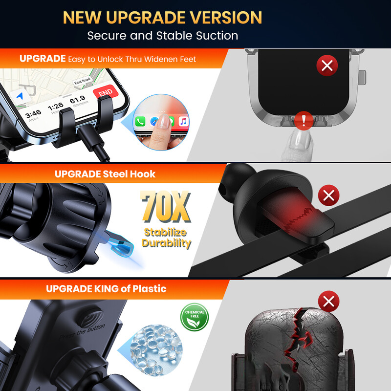 Automobilinio telefono laikiklio laikiklis, TOPK atnaujinimo automatinio užrakinimo universalus telefono stovo laikiklis su kablio spaustuku automobilio oro ventiliacijai, skirta iPhone Samsung