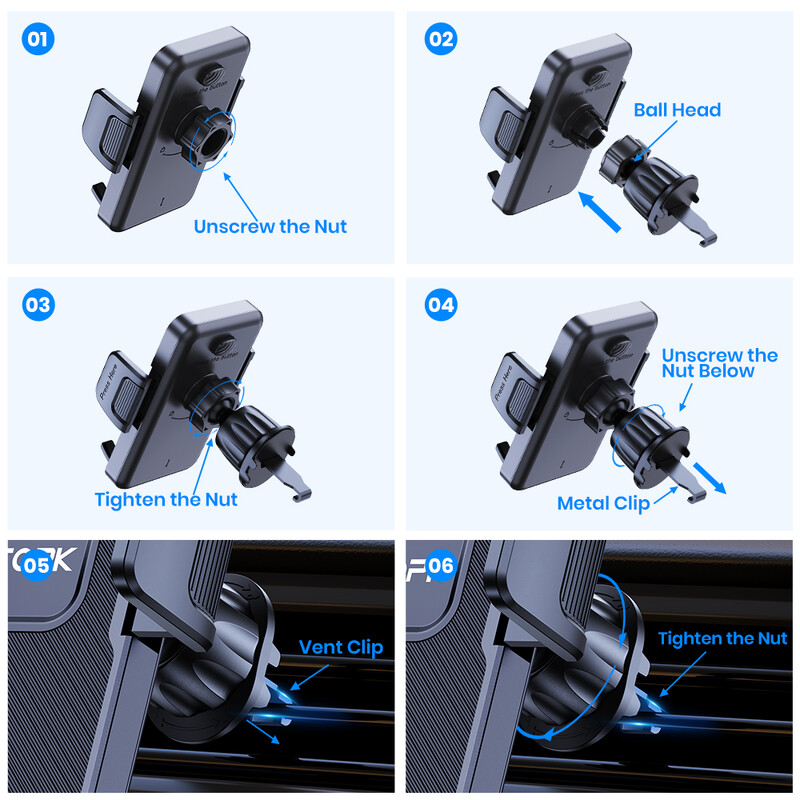 Automobilinio telefono laikiklio laikiklis, TOPK atnaujinimo automatinio užrakinimo universalus telefono stovo laikiklis su kablio spaustuku automobilio oro ventiliacijai, skirta iPhone Samsung