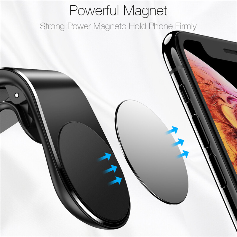 Suport pentru telefon cu magnet metalic de 360° Suport pentru montare GPS Clip de ventilație pentru iPhone 12 11 Pro Huawei Xiaomi Suport magnetic pentru telefon de tip L pentru mașină