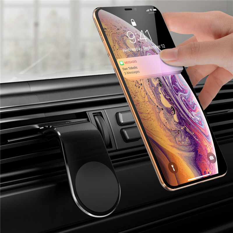 Suport pentru telefon cu magnet metalic de 360° Suport pentru montare GPS Clip de ventilație pentru iPhone 12 11 Pro Huawei Xiaomi Suport magnetic pentru telefon de tip L pentru mașină