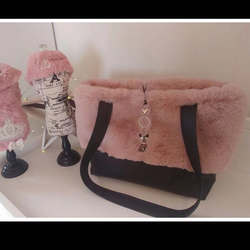 Ziemas mājdzīvnieku soma Rozā mājdzīvnieka vilnas soma suņa kaķa soma Rokassoma Rokassoma Suņa rokassomiņa Mājdzīvnieku suņa pārnēsāšanas soma Ceļojumu korgiju kucēnu somiņa