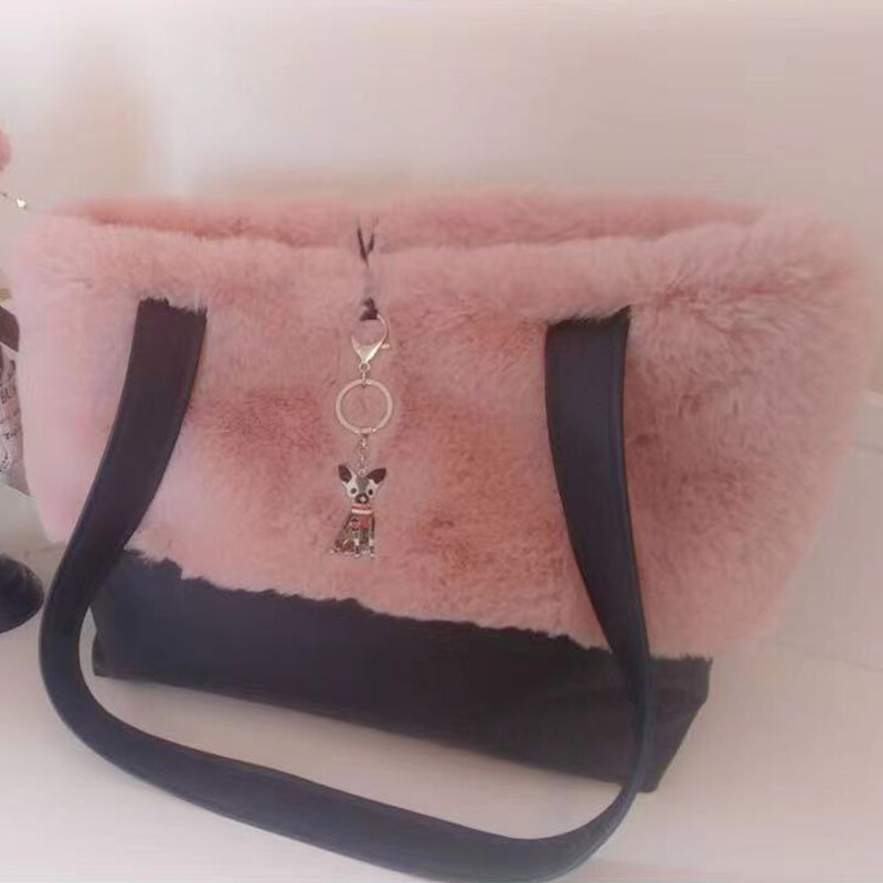 Ziemas mājdzīvnieku soma Rozā mājdzīvnieka vilnas soma suņa kaķa soma Rokassoma Rokassoma Suņa rokassomiņa Mājdzīvnieku suņa pārnēsāšanas soma Ceļojumu korgiju kucēnu somiņa