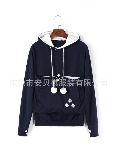 Rudens žiemos didelis kišeninis megztinis ilgomis rankovėmis gobtuvu laisvas megztinis gatvės stiliaus siuvinėtas mišrus audinys moterims