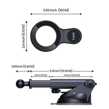 TOPK D53X Μαγνητική βάση αυτοκινήτου, Mag-Safe Design, Εύκολη εγκατάσταση για ταμπλό/παρμπρίζ, Ταιριάζει σε iPhone 12/13/14/15/16