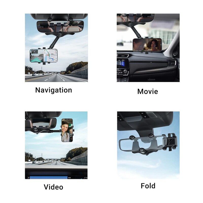 Univerzális klip forgatható és visszahúzható autós telefontartó visszapillantó tükör vezetési rögzítő konzol GPS mobiltelefon támogatás