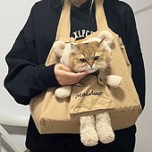 Pet Cat Canvas Rankinė Nešiojama Kačių Šuo Miela Linksma Nešioklių Krepšiai Minkšti Naminių gyvūnėlių nešyklės Išeinantiems kelionių naminiams gyvūnėliams Rankinė su apsaugine sagtimi