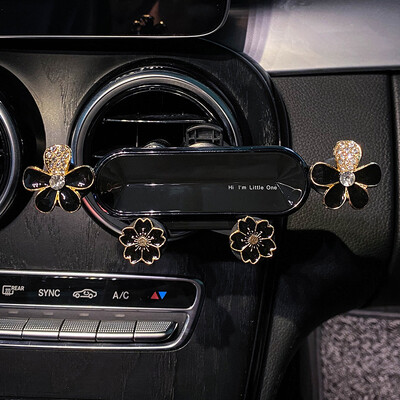 Suport de telefon cu gravitație, din aliaj de cristal, cu flori, pentru suport pentru telefon auto Suport de navigație pentru ventilație, universal pentru iPhone Samsung