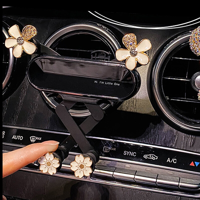 Suport de telefon cu gravitație, din aliaj de cristal, cu flori, pentru suport pentru telefon auto Suport de navigație pentru ventilație, universal pentru iPhone Samsung