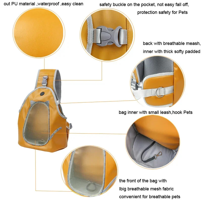 Purtător pentru animale de companie, geantă din PU, rucsac respirabil pentru piept pentru pisici, pentru plimbări în aer liber pentru animale de companie, pentru cățeluș, geantă pentru umăr