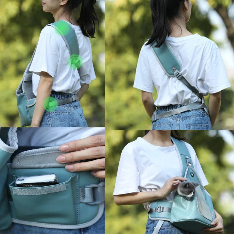 Purtător pentru animale de companie, geantă din PU, rucsac respirabil pentru piept pentru pisici, pentru plimbări în aer liber pentru animale de companie, pentru cățeluș, geantă pentru umăr