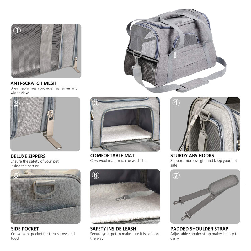 Cat Carrier Dog Carrier Oro linijų bendrovė patvirtinta mažiems šunims Vidutinėms katėms šuniukams Sulankstomas šunų kelionių vežėjas šuniukui