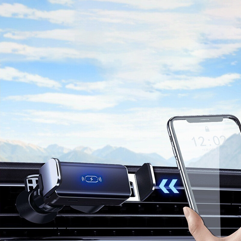 Automobilio elektrinis mobiliojo telefono laikiklis Išmanusis indukcinis dvigubo pagrindo prietaisų skydelis Oro išleidimo anga Automobilio laikiklis dvigubo pagrindo stovas