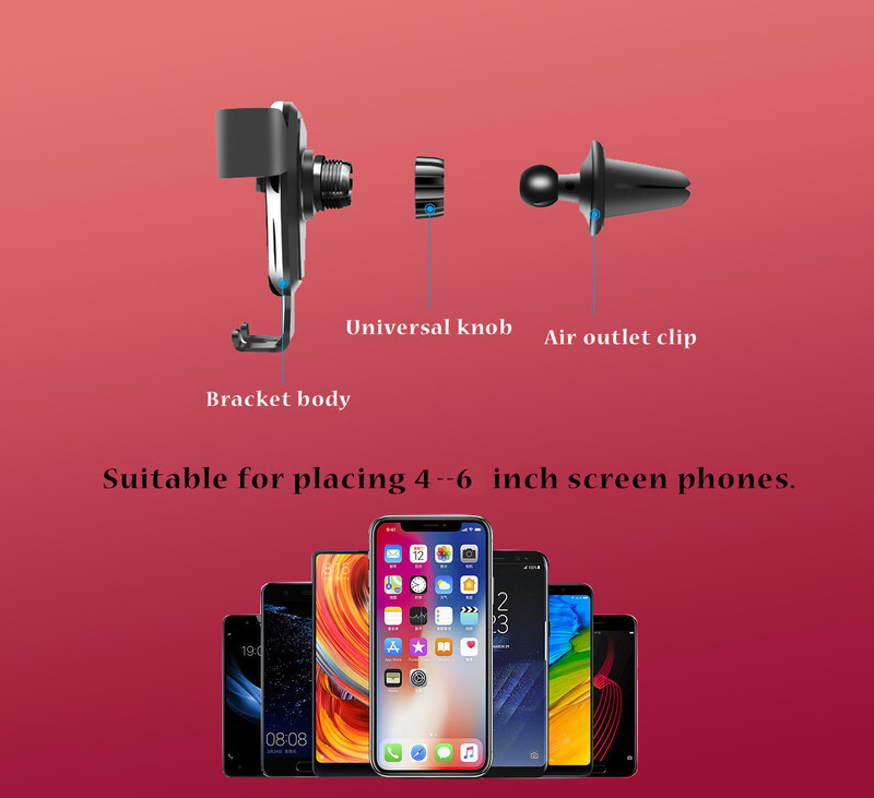 Naujas Universal Gravity Air Vent automobilio tvirtinimo spaustuko tipo stovas be magnetinio gravitacinio telefono laikiklio laikiklio, skirto iPhone X 7