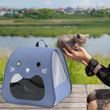 Котешка раница Carrier Мека котешка чанта Cat Carrier Bag Преносима усмихнато лице Сгъваема чанта за носене на домашни любимци Котешки принадлежности Пътна чанта за домашни любимци