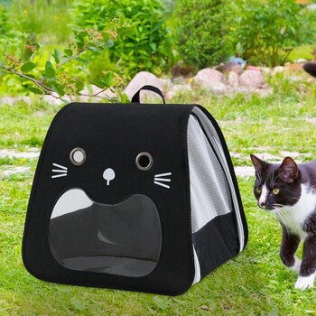 Котешка раница Carrier Мека котешка чанта Cat Carrier Bag Преносима усмихнато лице Сгъваема чанта за носене на домашни любимци Котешки принадлежности Пътна чанта за домашни любимци