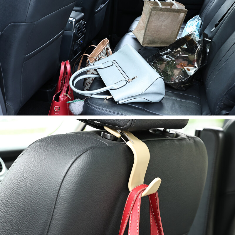 Automobilinės sėdynės galvos atramos kablys su metaliniu skląsčiu laikymo kabykla rankinei, piniginei, paltai