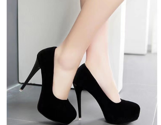 Moteriški aukštakulniai aukštakulniai vandeniui atspari platforma, juodi zomšiniai 12 cm europietiški ir amerikietiški madingi naktinio klubo batai