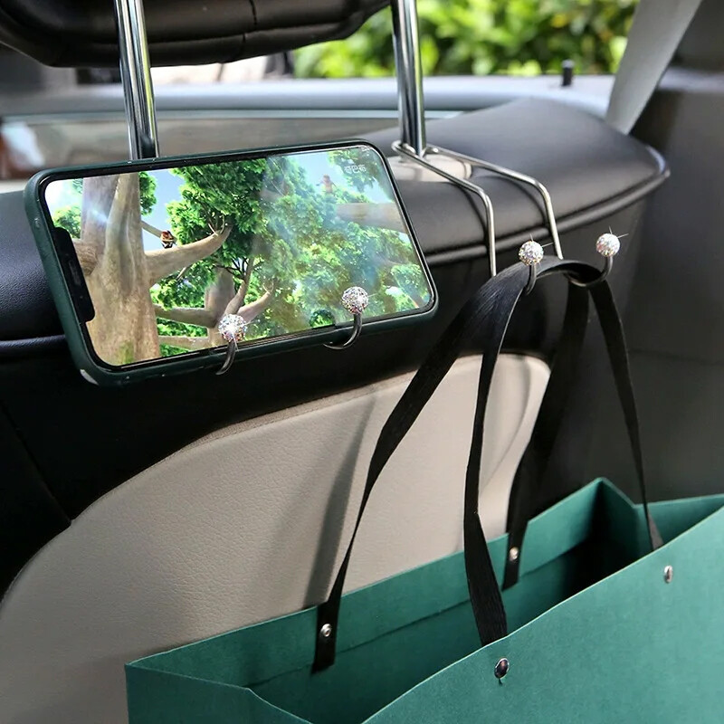 2 vnt. Įvairių spalvų Kalnų krištolinis dekoro rutulio dizaino automobilio sėdynės atlošas nerūdijančio plieno kablys Automobilio paslėptas automobilio laikymo kablys moterims