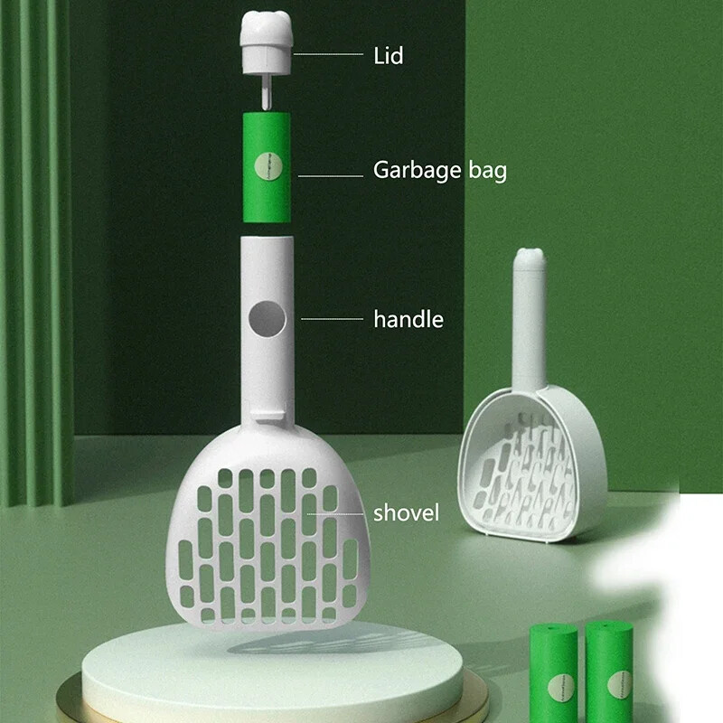 Šunų kačių kraiko kastuvas Daugiafunkcis gilus, didelės talpos kraiko kaušelis su laikikliu naminių gyvūnėlių valymo reikmenų įrankis kačių tualeto gaminys