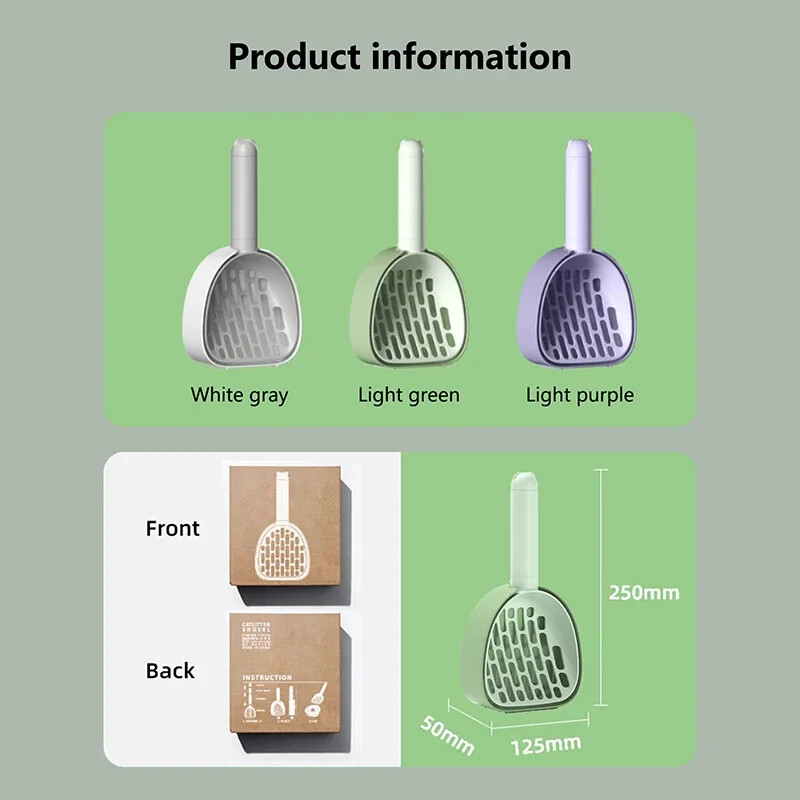 Šunų kačių kraiko kastuvas Daugiafunkcis gilus, didelės talpos kraiko kaušelis su laikikliu naminių gyvūnėlių valymo reikmenų įrankis kačių tualeto gaminys