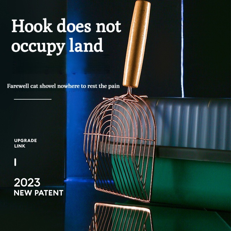 Kačių kraiko kastuvas savaime išsivalantis kačių kraiko metalinis kabliukas su kabliu Nešiojamas nerūdijančio plieno sijojamas kačiuko tualeto valymo įrankis