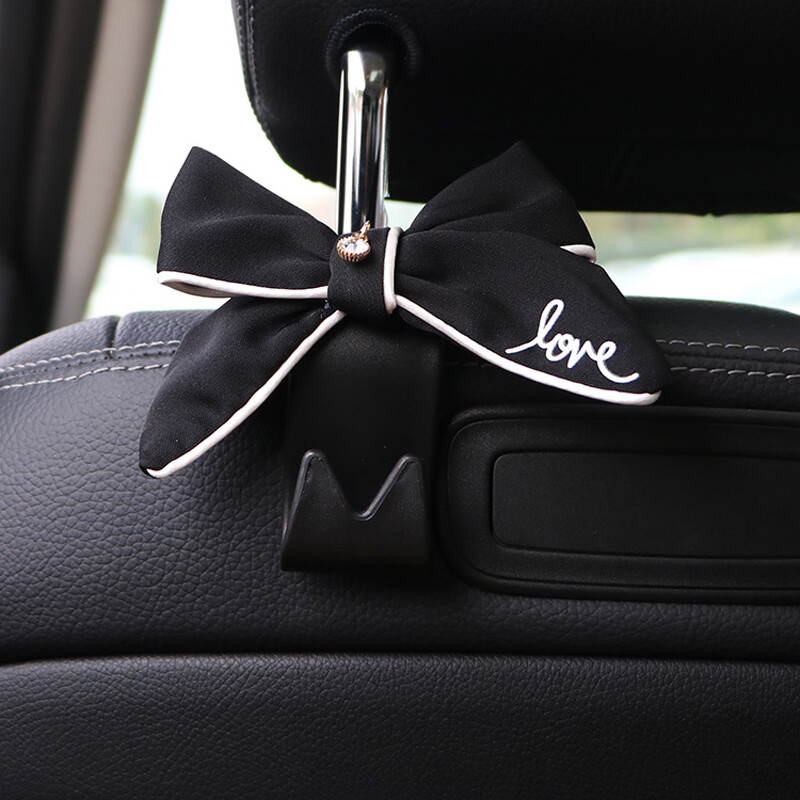 Roztomilé diamantové úložné háčiky na operadlo autosedačky s mašľou, organizér na opierku hlavy vozidla, vešiak na potraviny, taška, doplnky do interiéru auta