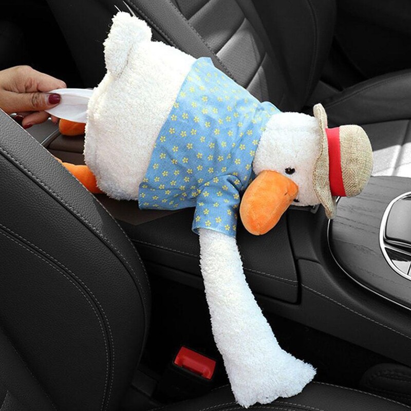 Animacinių žąsų audinių dėžutė, minkšta pliušinė, skirta automobiliams, namams, biurams, pakabinama popierinė automobilio porankio dėžutė Animacinių filmų audinių dėžutės dekoravimui